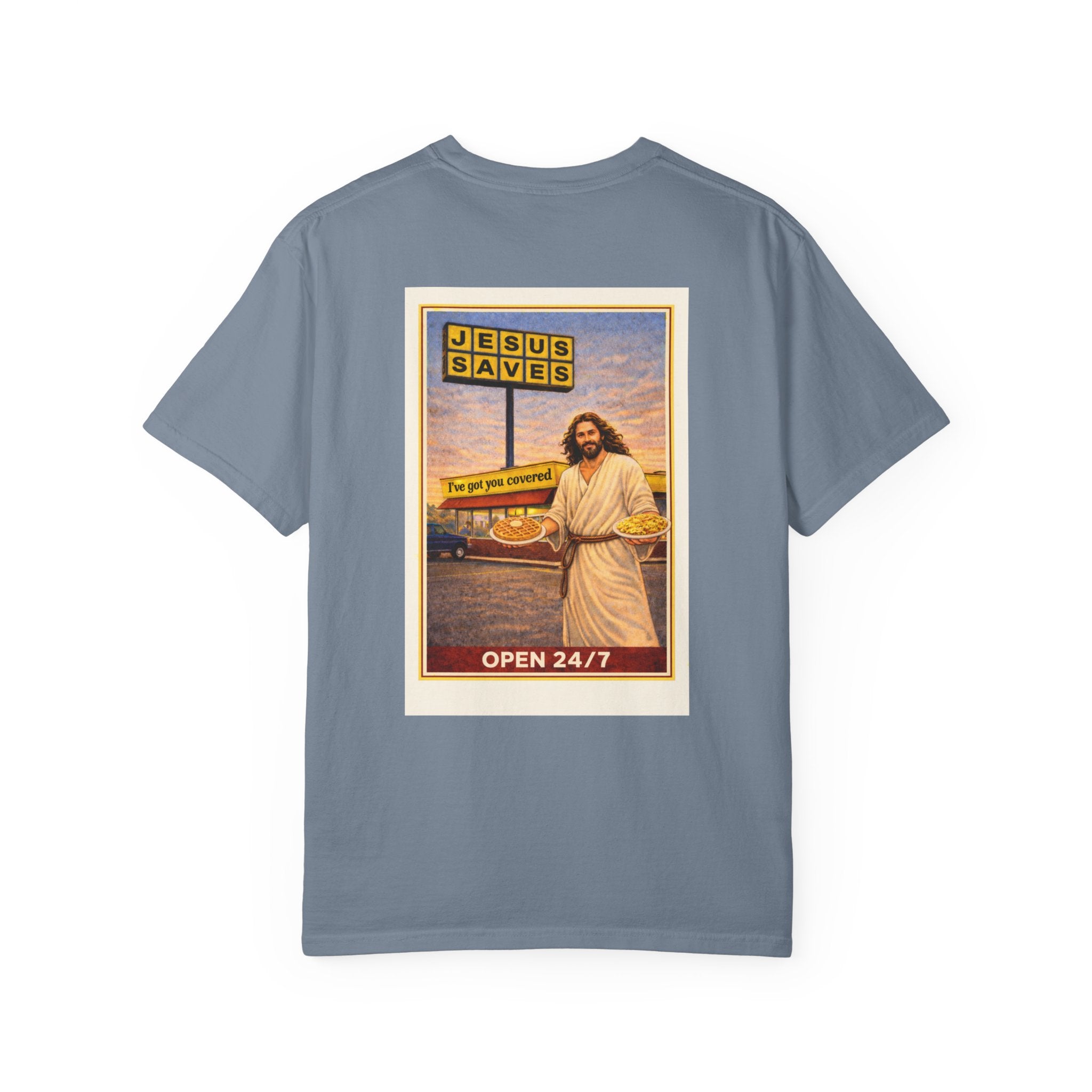 Jesus Saves T-Shirt — "Open 24/7" Graphic Tee