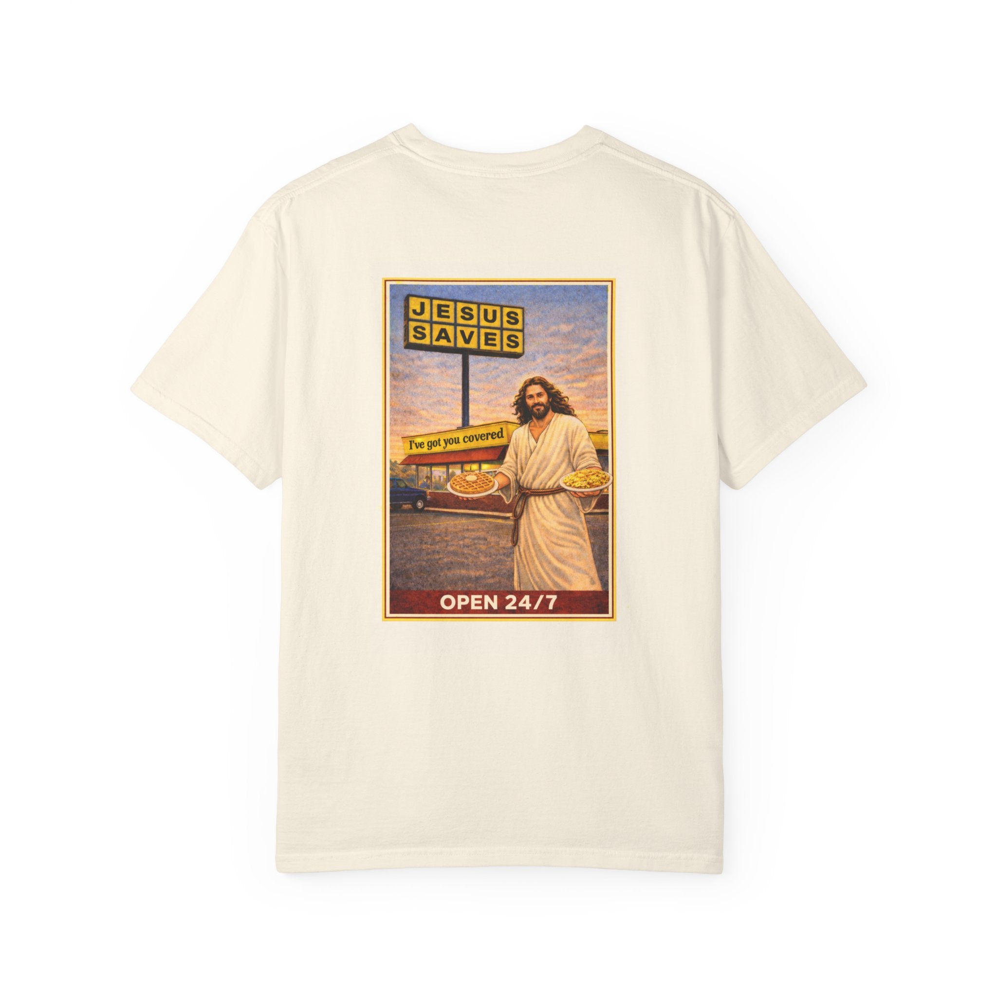 Jesus Saves T-Shirt — "Open 24/7" Graphic Tee