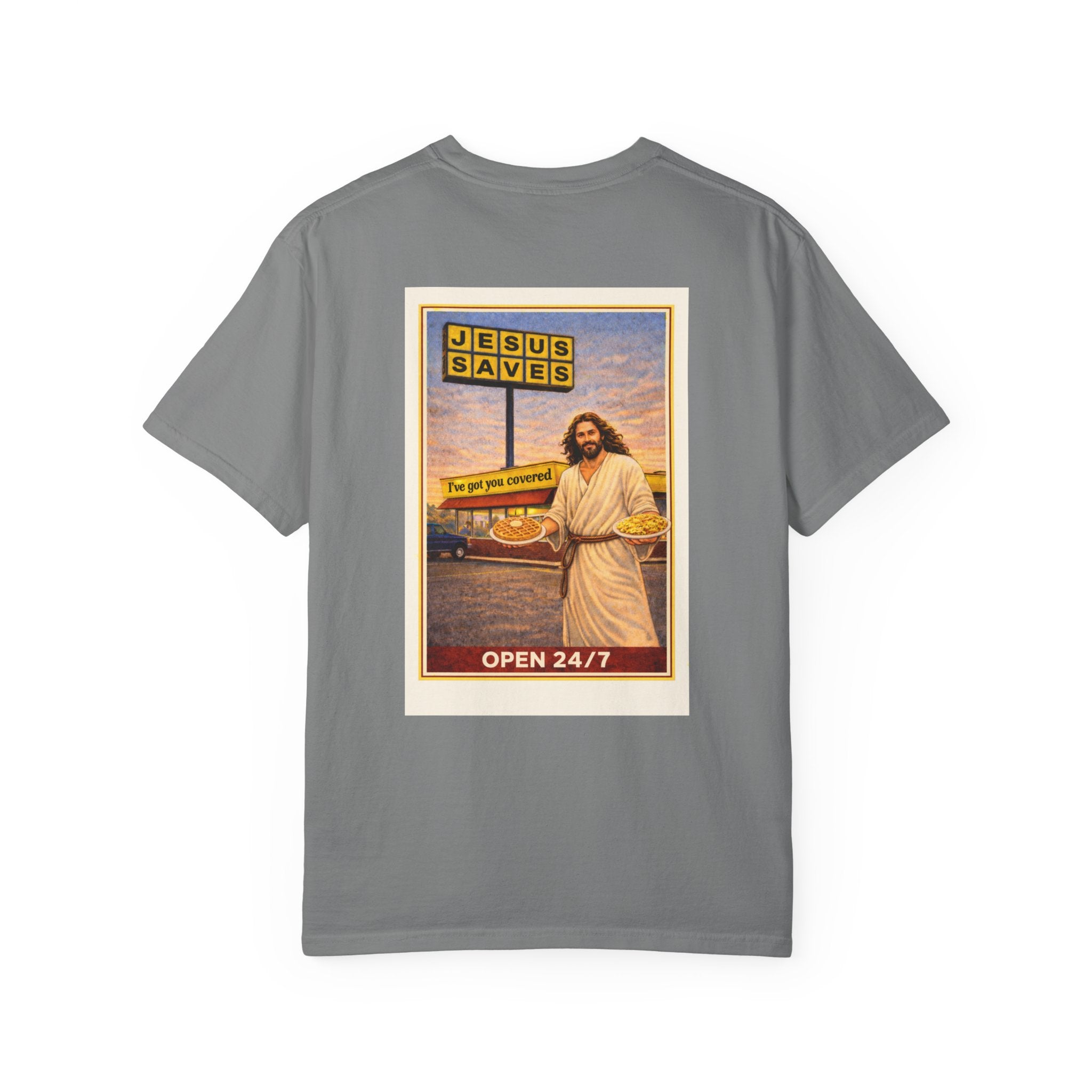 Jesus Saves T-Shirt — "Open 24/7" Graphic Tee