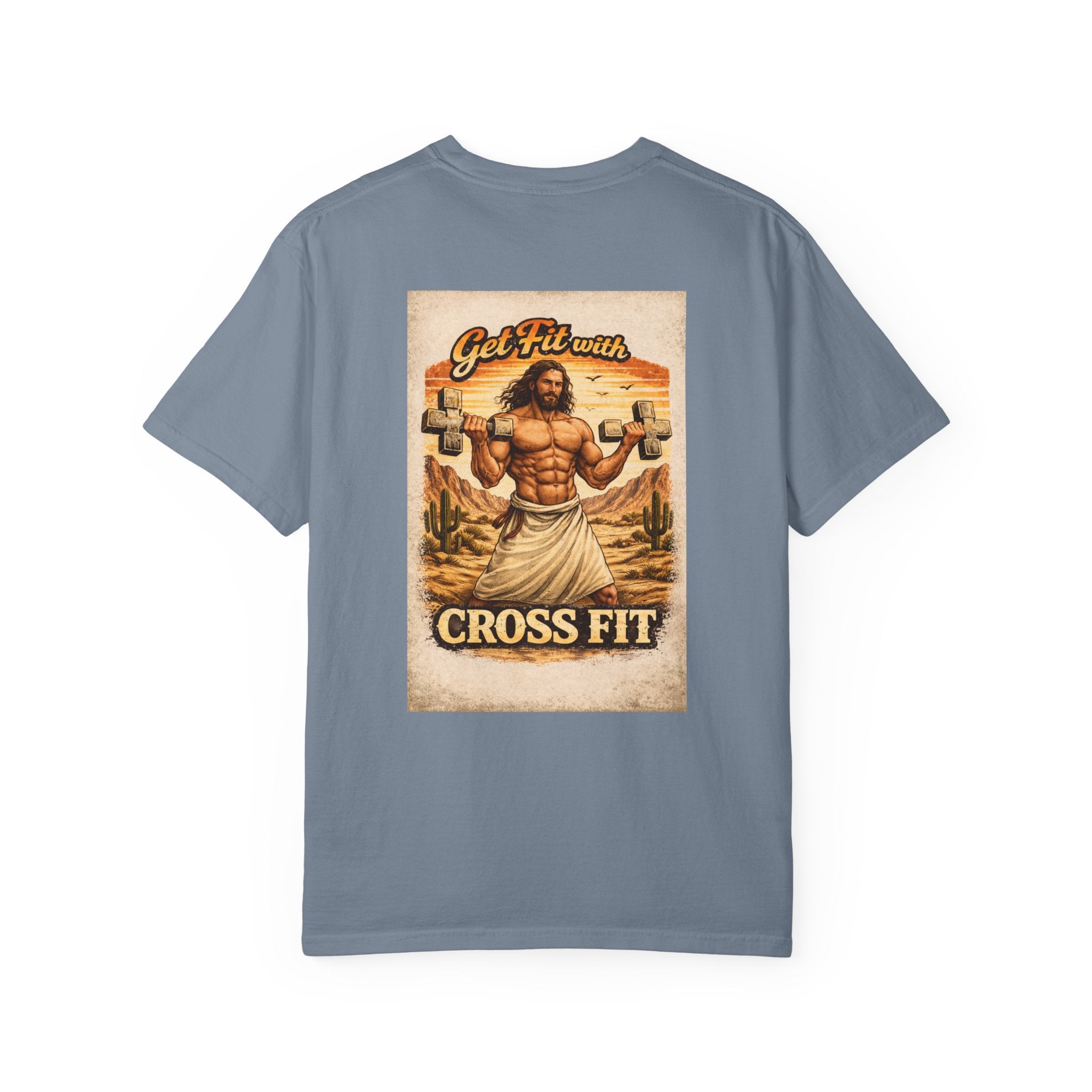 CrossFit T-Shirt — “Lift Heavy, Walk Holy” Jesus Gym Graphic Tee