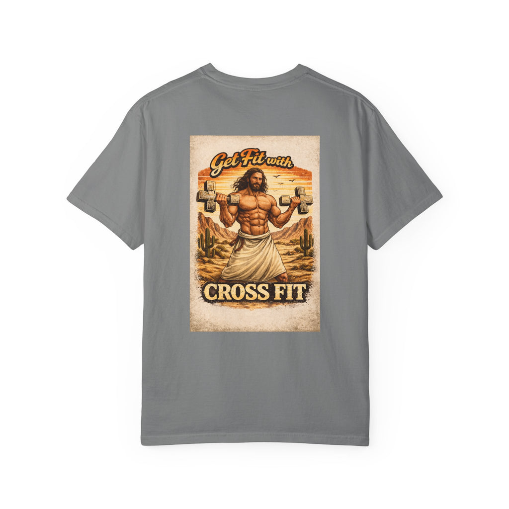 CrossFit T-Shirt — “Lift Heavy, Walk Holy” Jesus Gym Graphic Tee